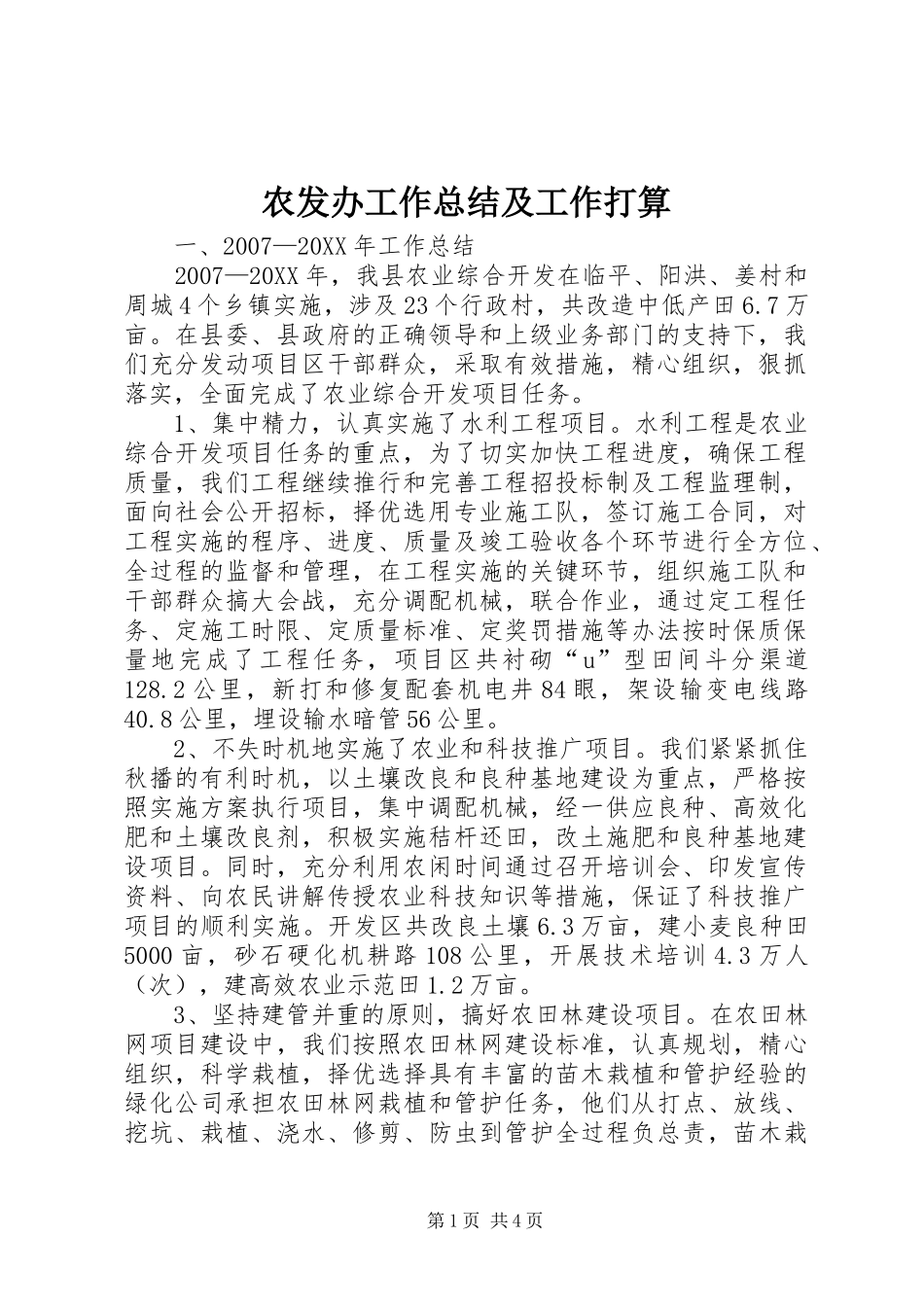 农发办工作总结及工作打算_第1页