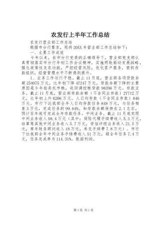 农发行上半年工作总结