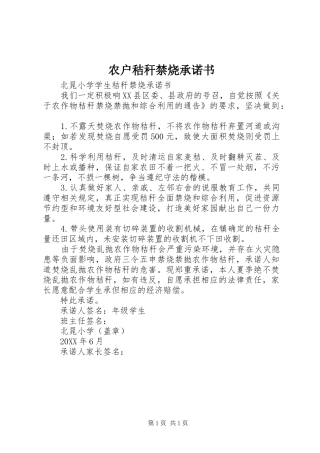 农户秸秆禁烧承诺书