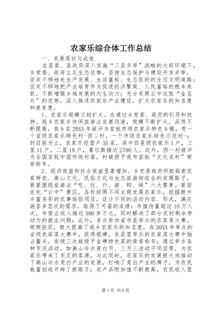 农家乐综合体工作总结