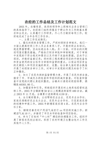 农经的工作总结及工作计划范文