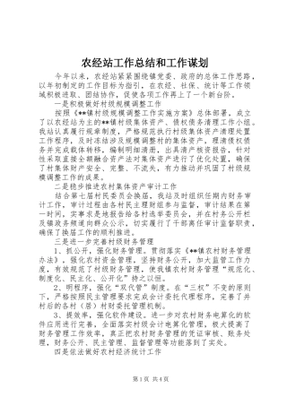 农经站工作总结和工作谋划