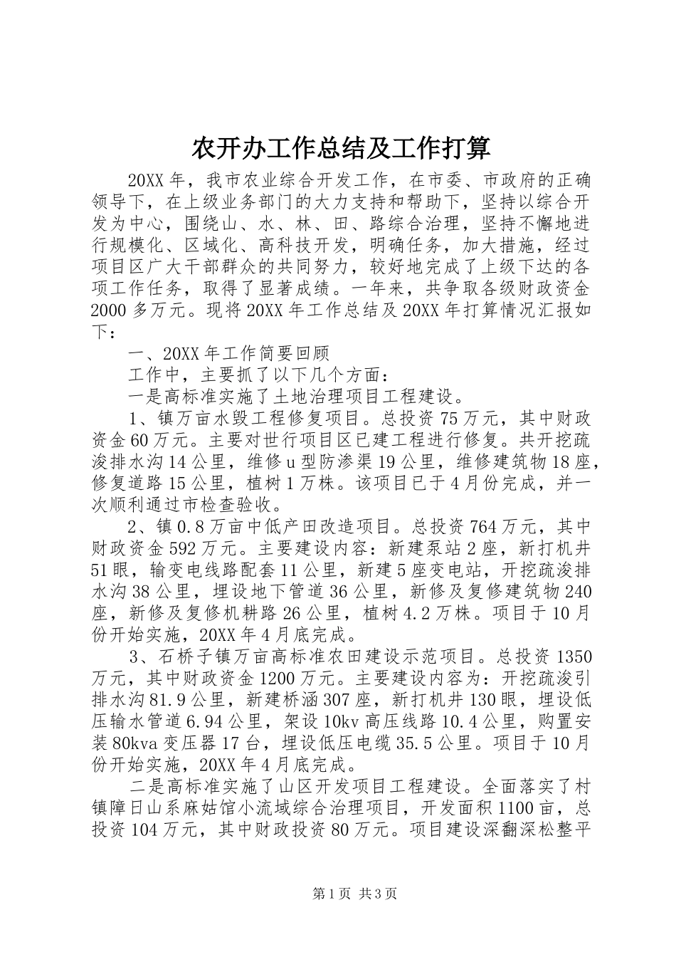 农开办工作总结及工作打算_第1页