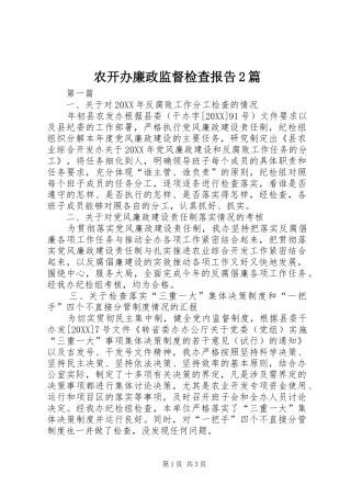 农开办廉政监督检查报告篇