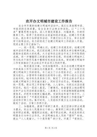 农开办文明城市建设工作报告