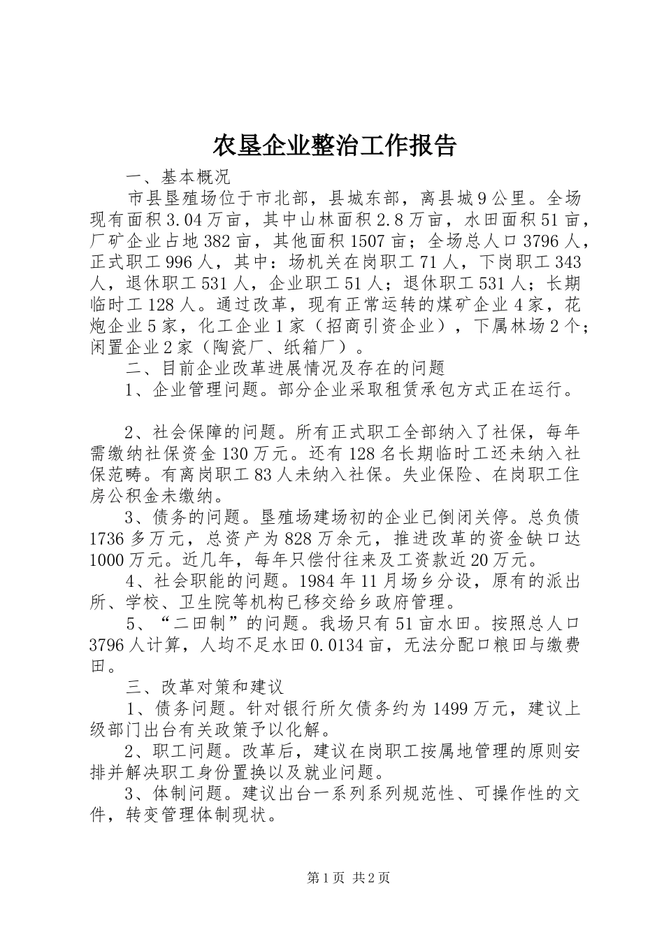 农垦企业整治工作报告_第1页