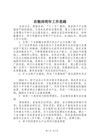 农粮局明年工作思路