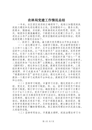 农林局党建工作情况总结