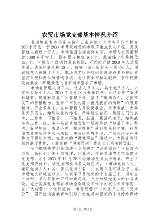 农贸市场党支部基本情况介绍