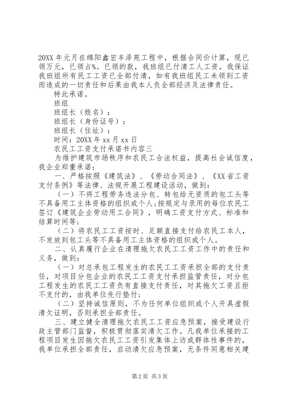 农民工工资支付承诺书内容_第2页