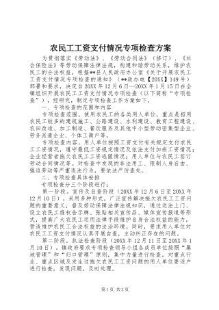 农民工工资支付情况专项检查方案