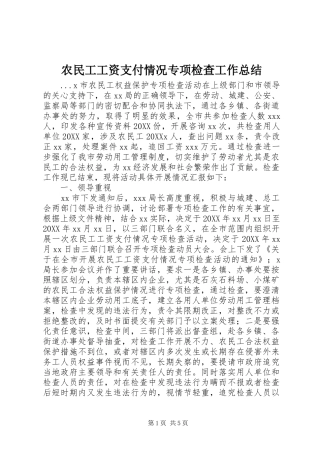 农民工工资支付情况专项检查工作总结