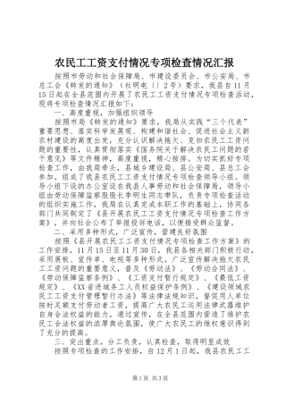 农民工工资支付情况专项检查情况汇报