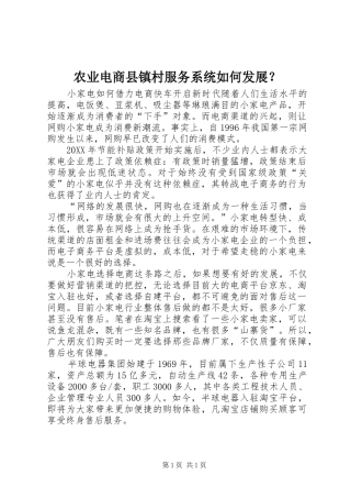 农业电商县镇村服务系统如何发展