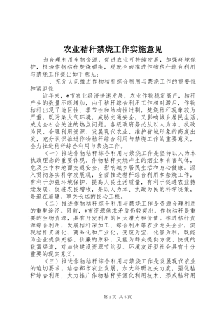 农业秸秆禁烧工作实施意见
