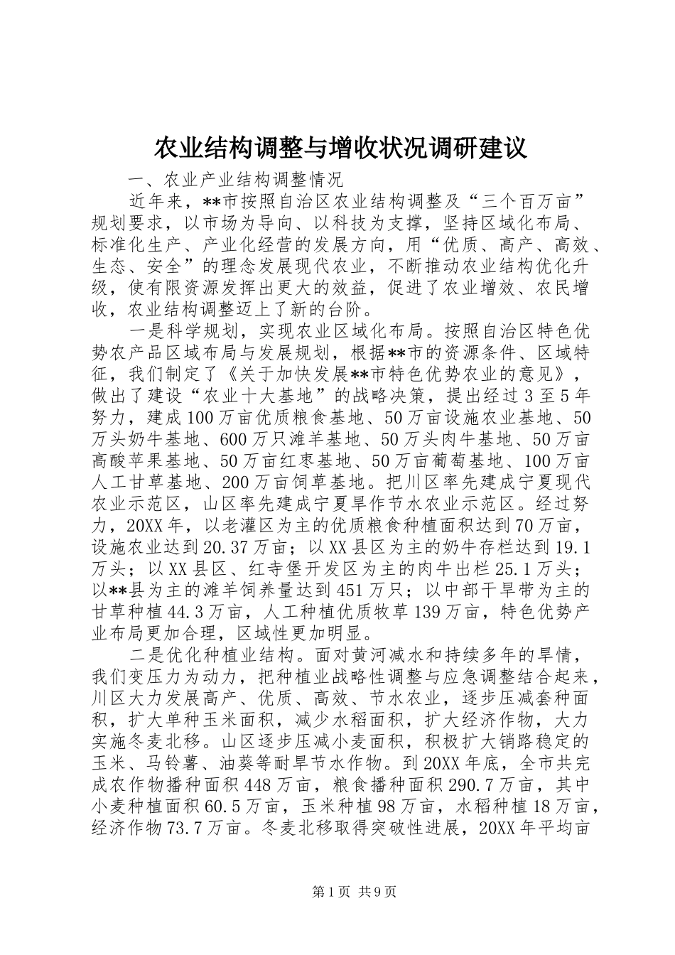 农业结构调整与增收状况调研建议_第1页