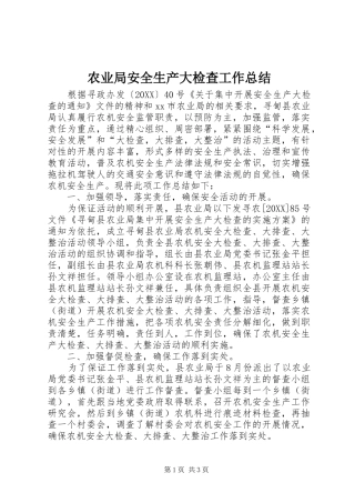 农业局安全生产大检查工作总结