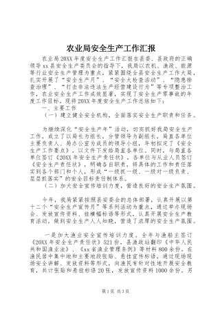 农业局安全生产工作汇报