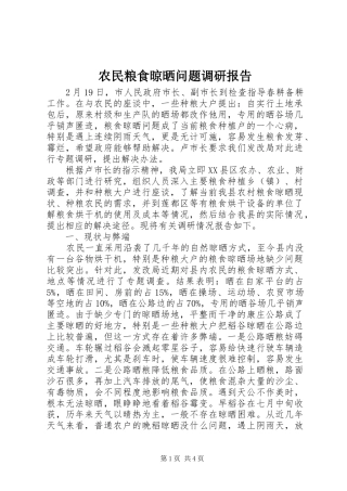 农民粮食晾晒问题调研报告