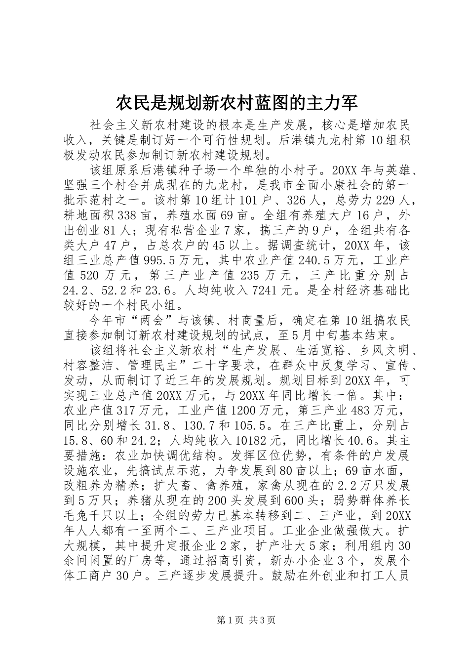 农民是规划新农村蓝图的主力军_第1页