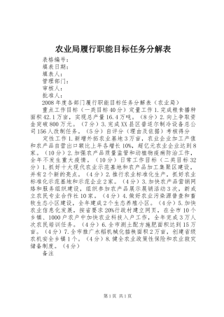 农业局履行职能目标任务分解表