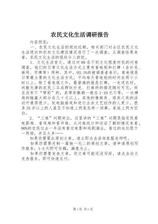 农民文化生活调研报告
