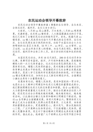 农民运动会领导开幕致辞