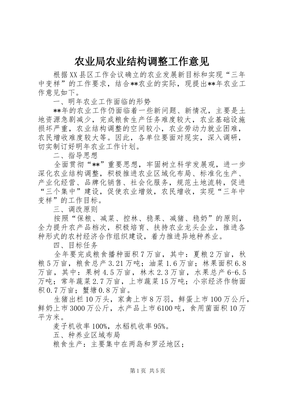 农业局农业结构调整工作意见_第1页