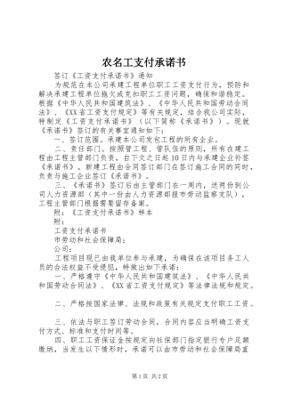 农名工支付承诺书