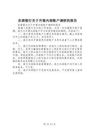 农商银行关于开展内部账户调研的报告