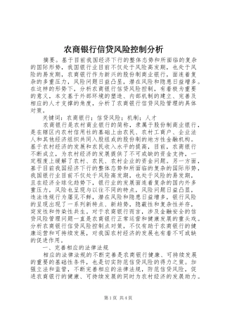 农商银行信贷风险控制分析