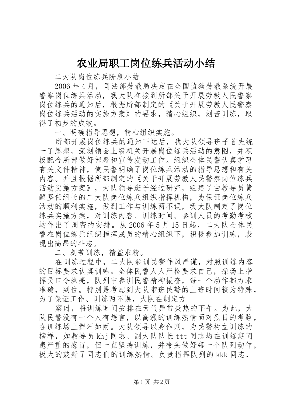 农业局职工岗位练兵活动小结_第1页