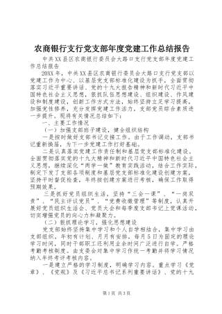 农商银行支行党支部年度党建工作总结报告