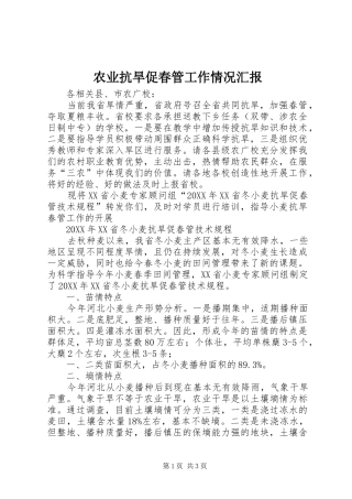 农业抗旱促春管工作情况汇报