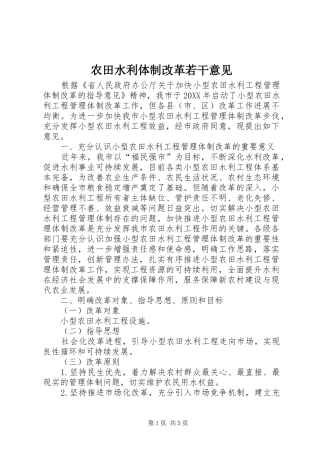 农田水利体制改革若干意见