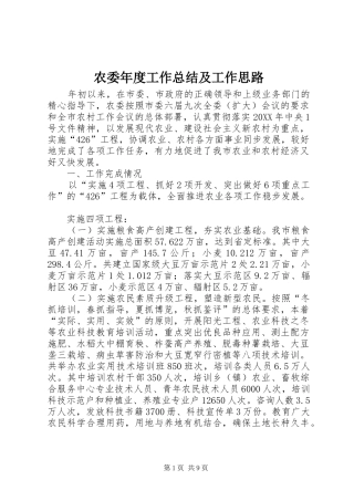 农委年度工作总结及工作思路