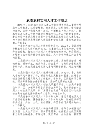 农委农村实用人才工作要点