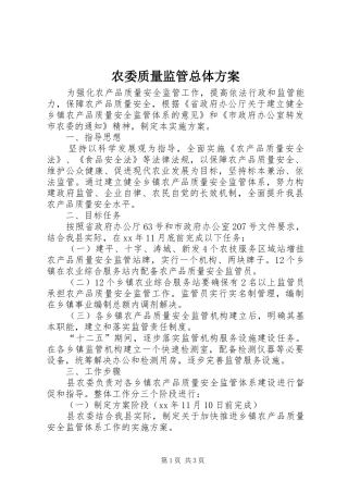 农委质量监管总体方案