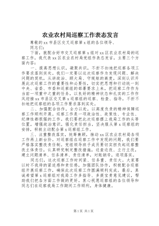 农业农村局巡察工作表态讲话