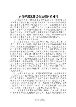 农行开展案件综合治理剖析材料