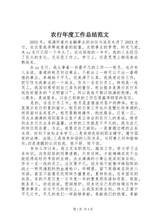 农行年度工作总结范文