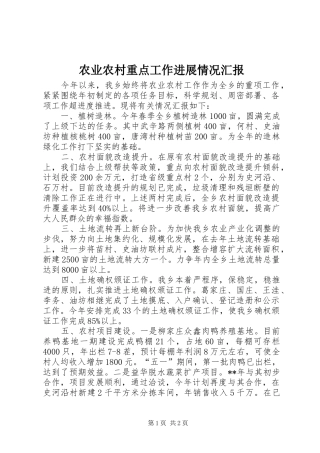 农业农村重点工作进展情况汇报