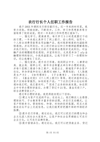 农行行长个人任职工作报告