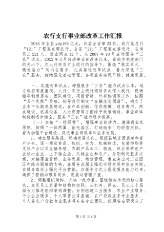 农行支行事业部改革工作汇报