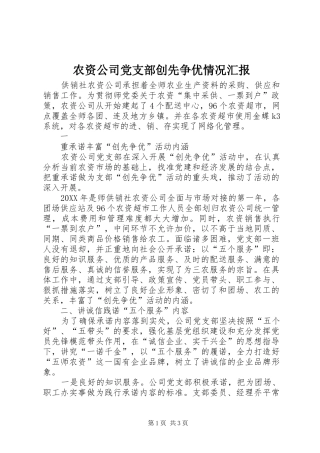 农资公司党支部创先争优情况汇报