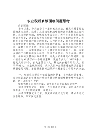 农业税后乡镇面临问题思考