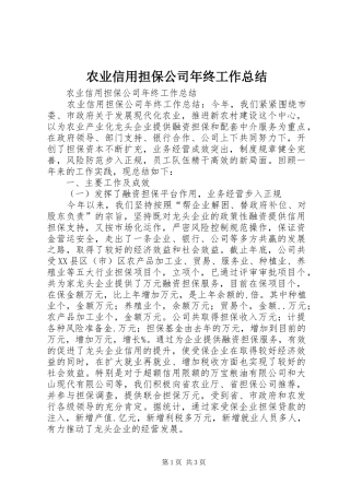 农业信用担保公司年终工作总结