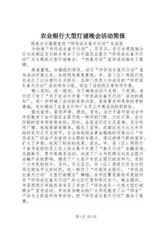 农业银行大型灯谜晚会活动简报