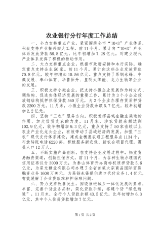 农业银行分行年度工作总结