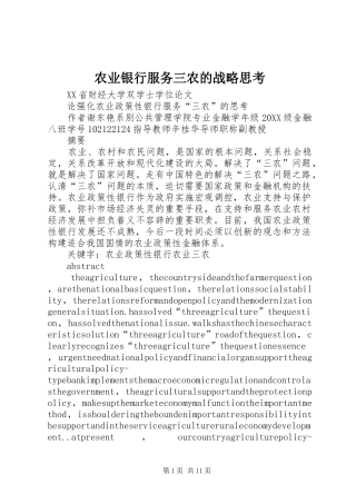 农业银行服务三农的战略思考
